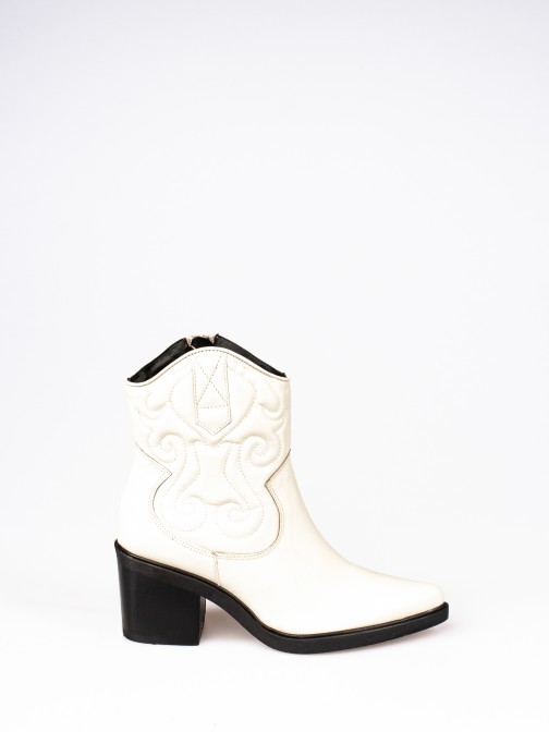 Cowboy Leather Ankle Boot with Embroidered Effect