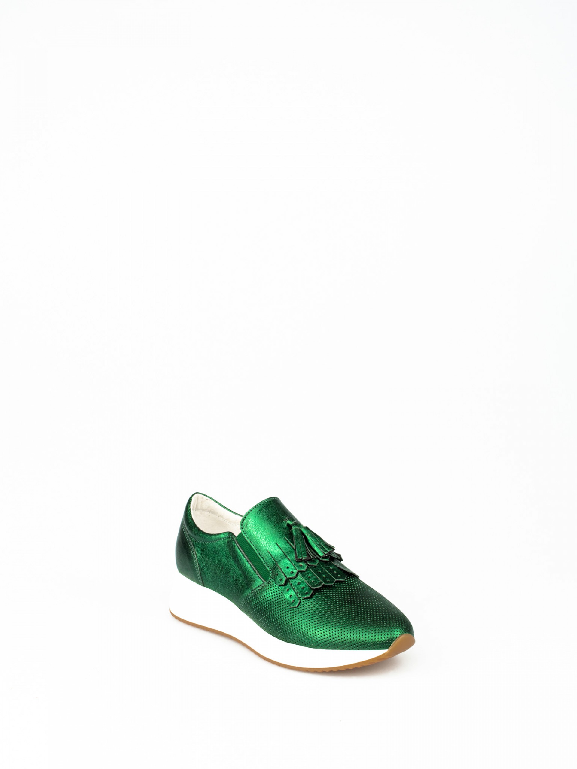 Tassel-Embellished Laminated Leather Sneakers