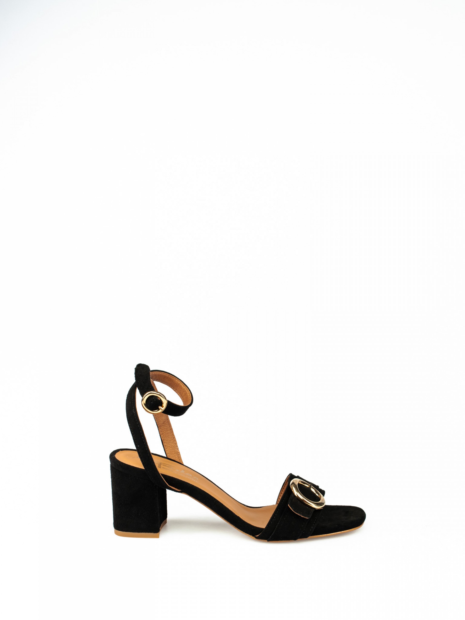 Suede High Heel Sandal with Buckle