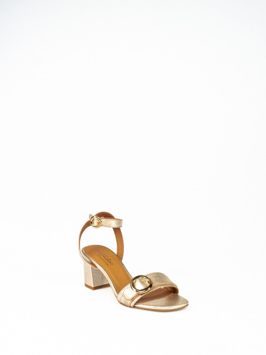 Leather High Heel Sandal with Buckle