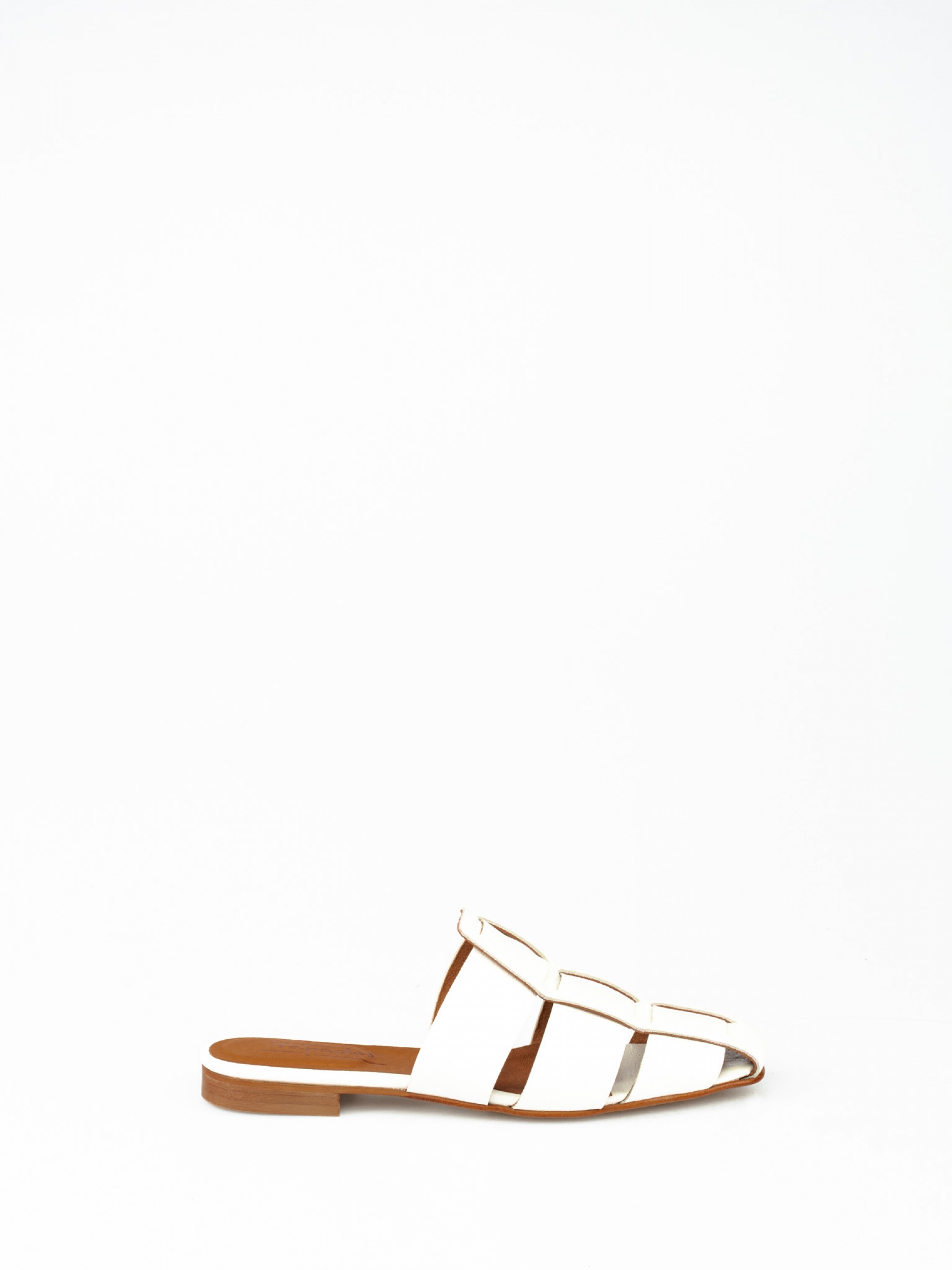 Mule Tiras Traçadas em Pele