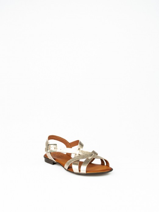 Flat Sandal with Crossed Laminated Leather Straps