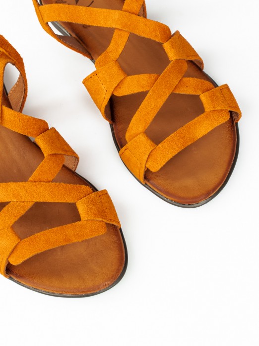 Flat Sandal with Crossed Suede Straps