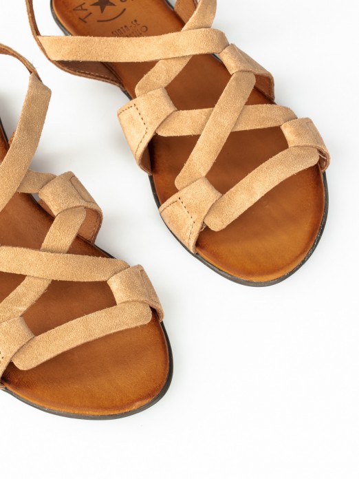 Flat Sandal with Crossed Suede Straps