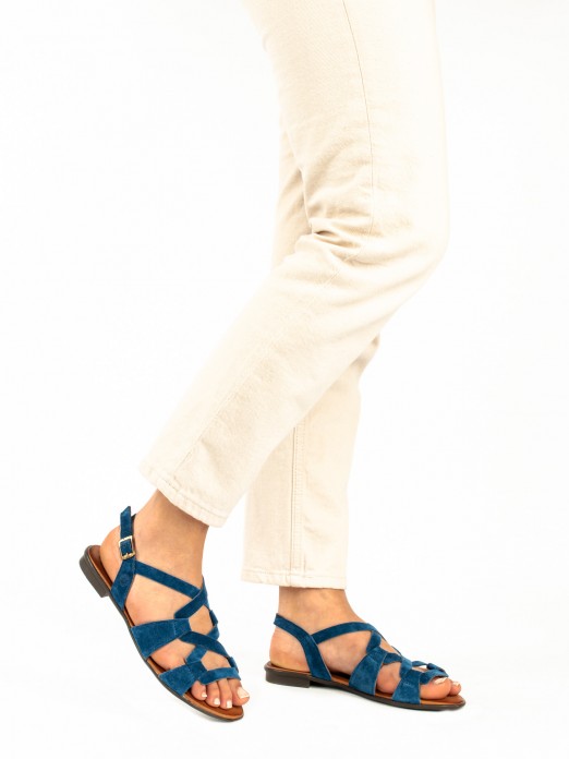 Flat Sandal with Crossed Suede Straps