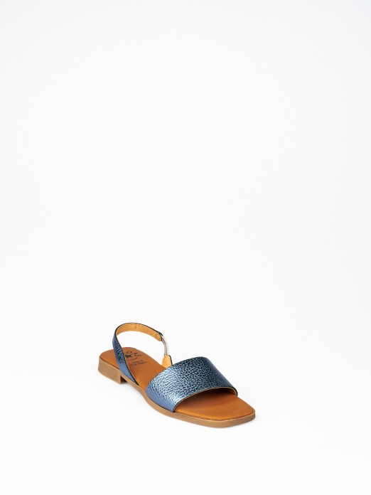Laminated Leather Flat Sandals