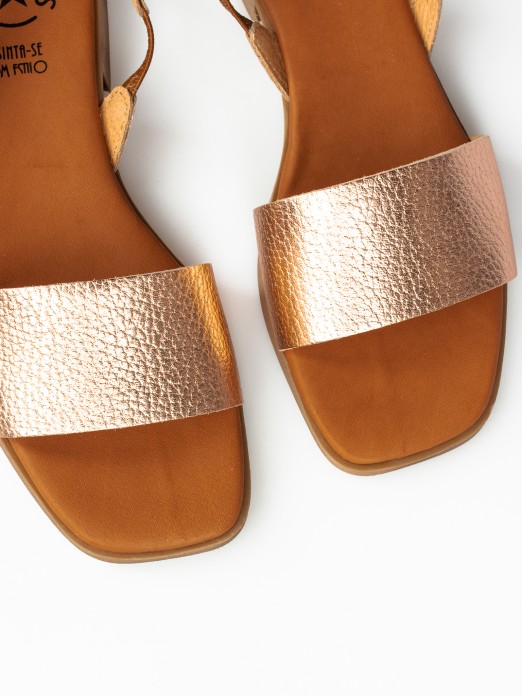 Laminated Leather Flat Sandals
