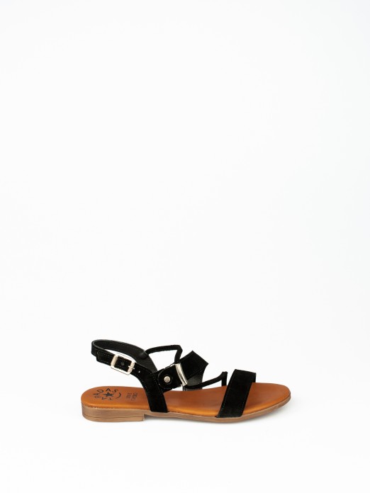 Flat Suede Sandals with Tubular Strap