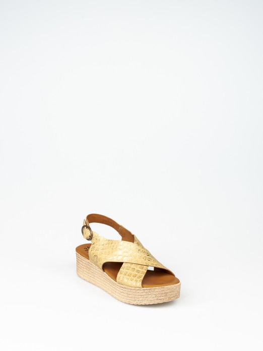 Laminated Leather Wedge Sandals