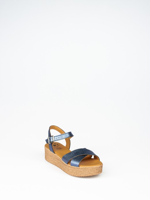 Laminated Leather Wedge Sandal