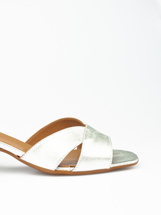 Leather mid heel sandal