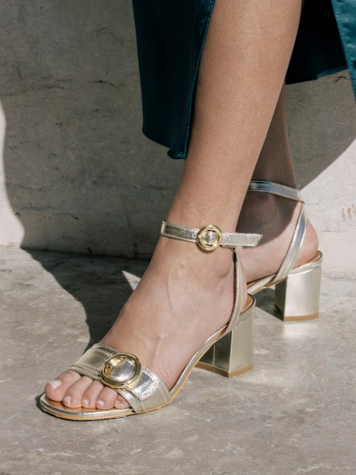 Leather High Heel Sandal with Buckle