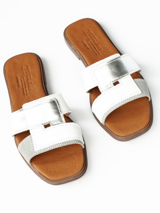 Suede and Laminated Leather Slippers