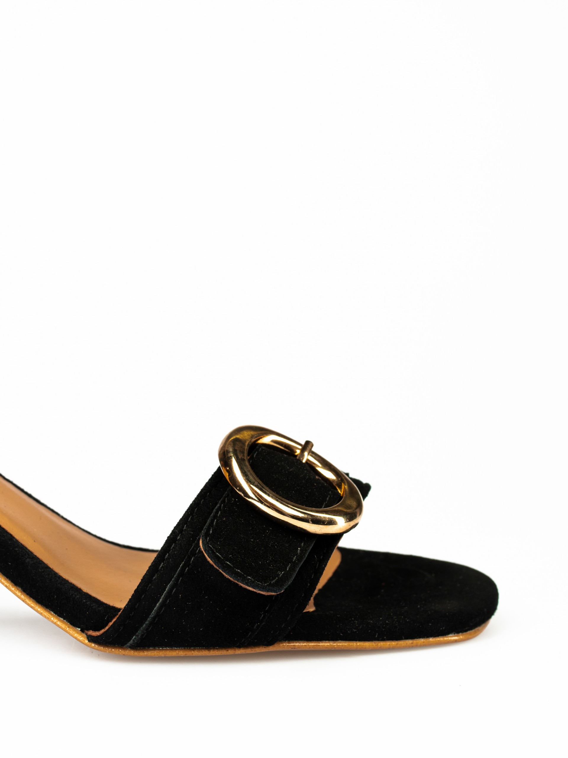 Suede High Heel Sandal with Buckle