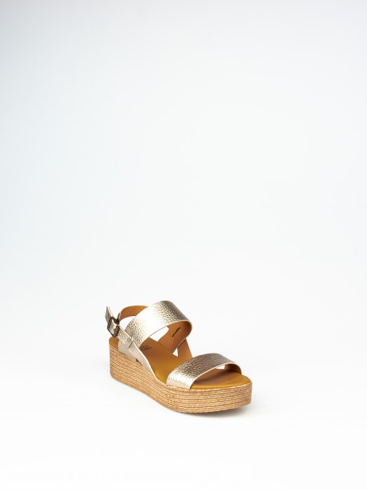 Laminated Leather Wedge Sandals