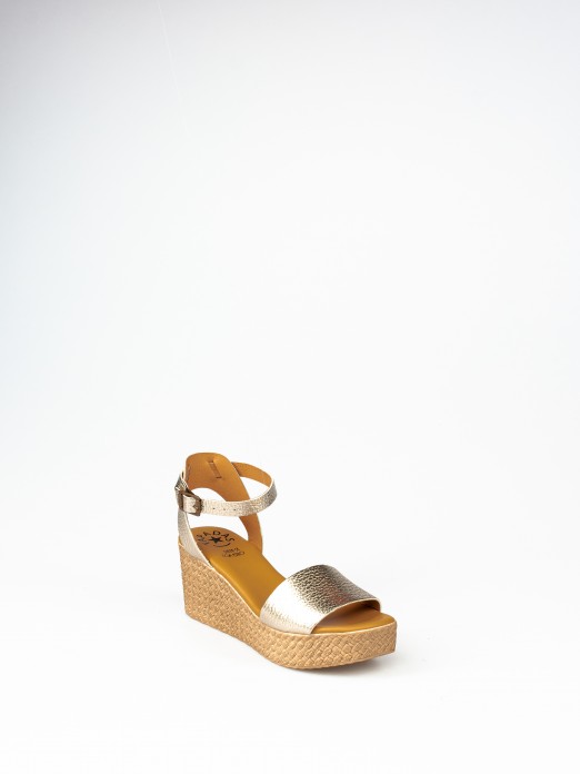 Laminated Leather Wedge Sandal