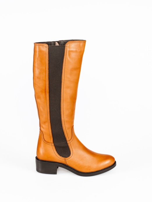 Knee-High Leather Boots with Elastic