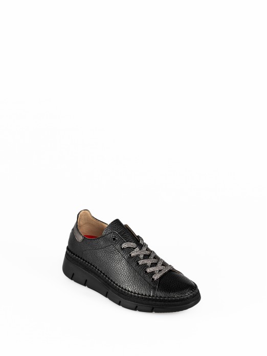 Leather Sneakers with Chunky Black Sole