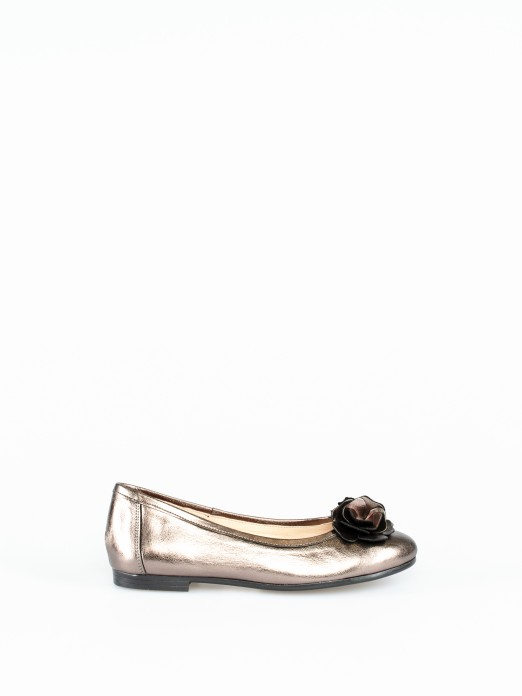 Laminated Leather Ballerinas with Flower