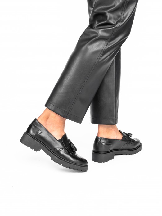 Leather Track Sole Tassel-Embellished Loafers