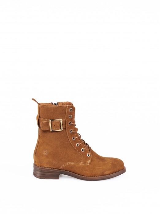Lace-up Suede Ankle Boots with Buckle