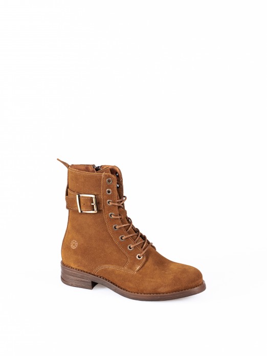 Lace-up Suede Ankle Boots with Buckle