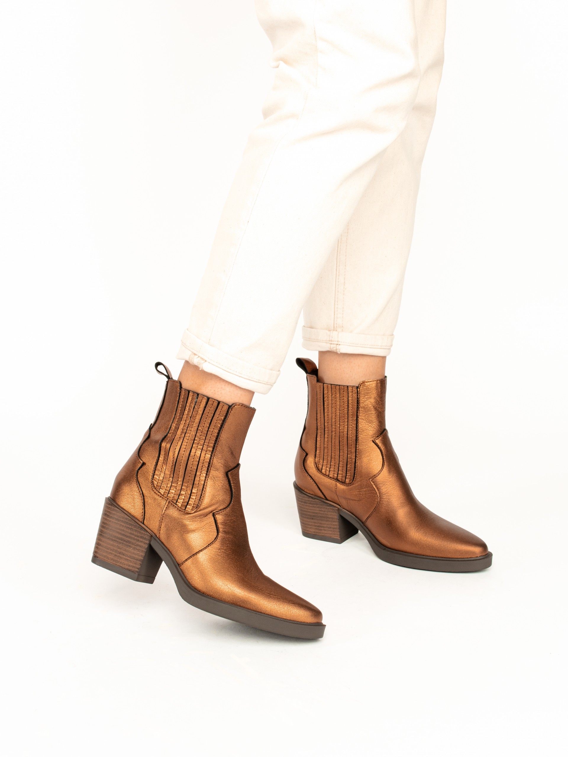 Cowboy style Leather Ankle Boots