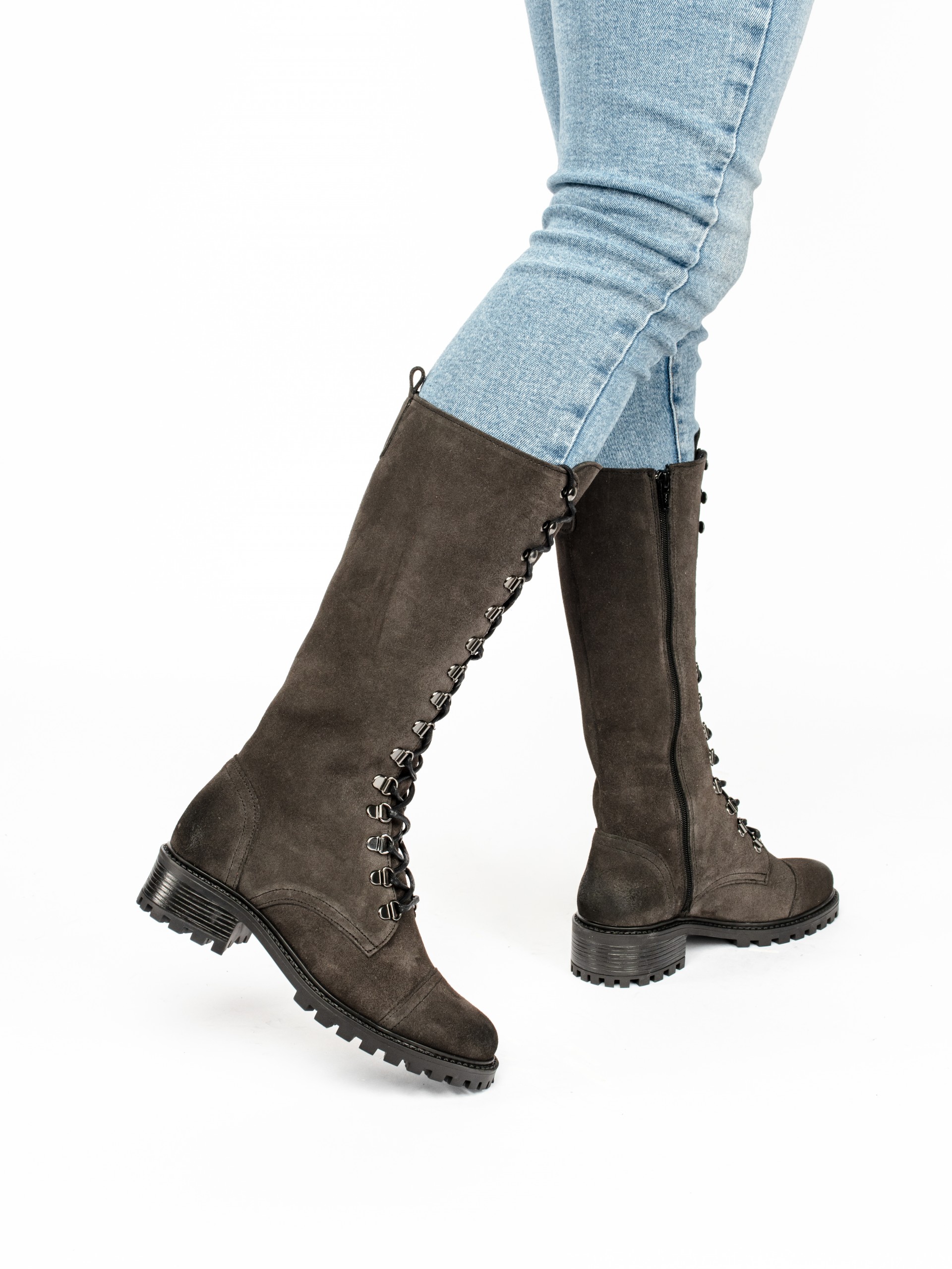 Lace-up Knee-High Suede Boots