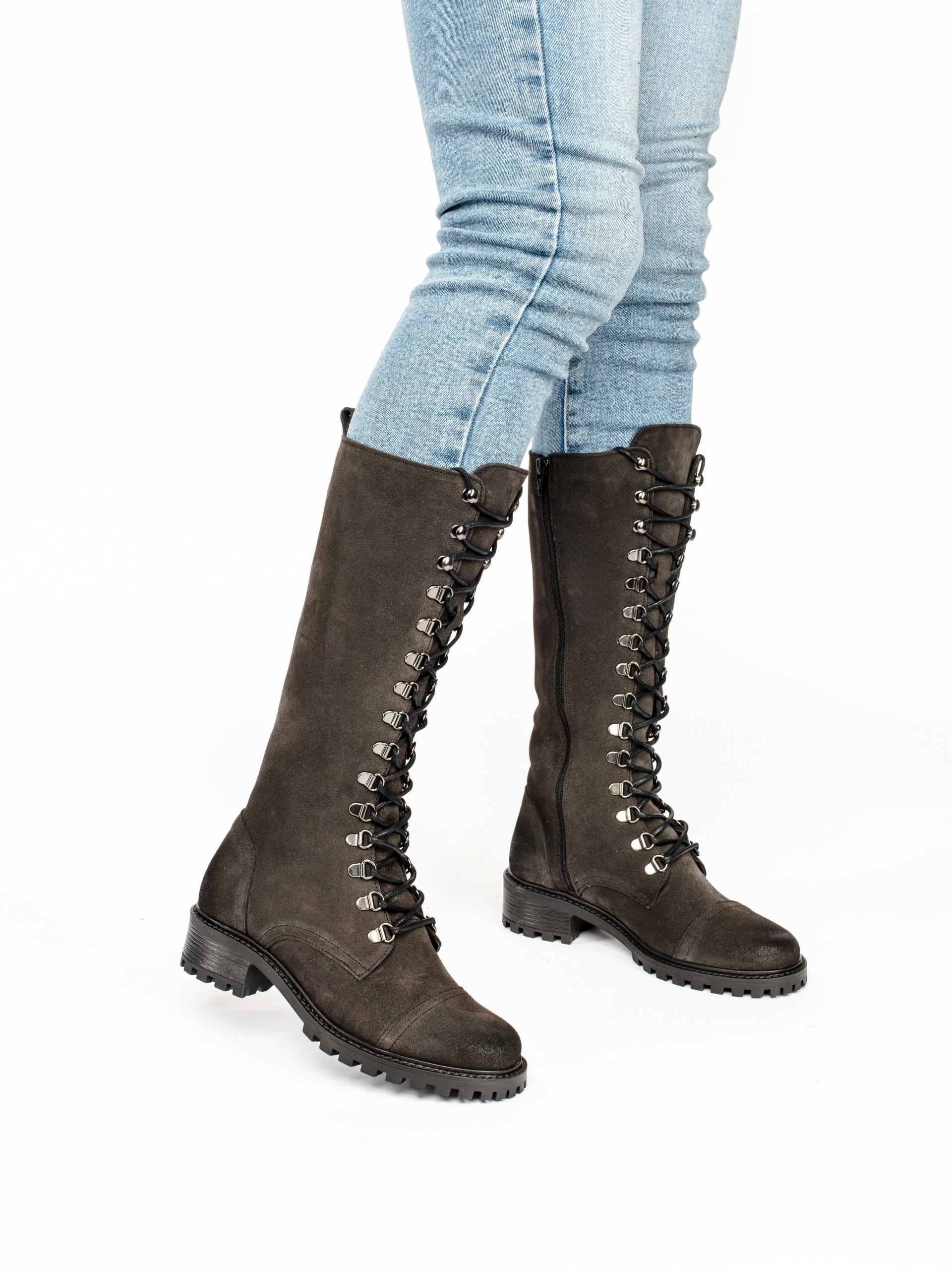 Lace-up Knee-High Suede Boots