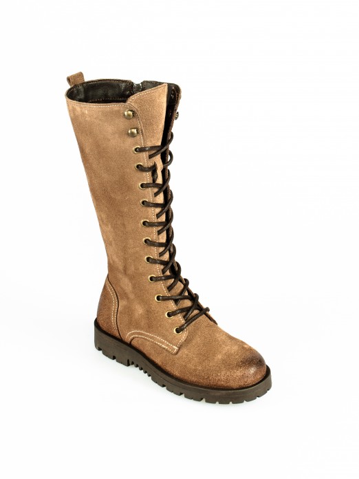 Lace-up Knee-High Suede Boots