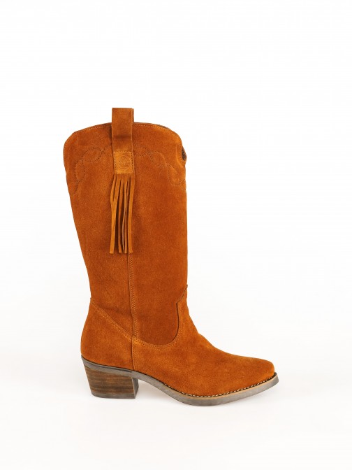 Texan Style Boot in Suede with side Frindges