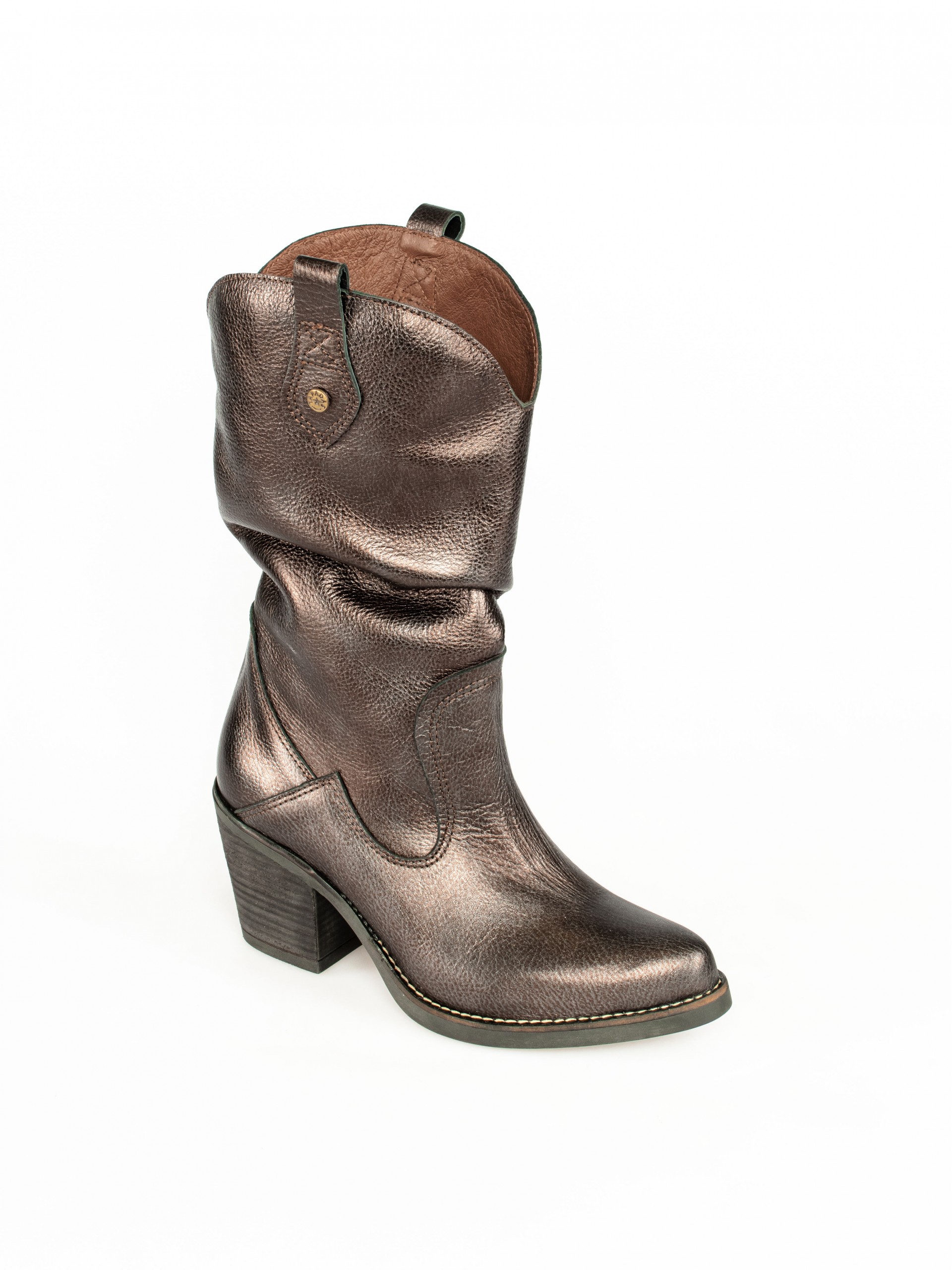 Folded Texan Boot in Metallic Leather