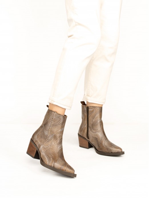 Texan-style Ankle Boots in Serpent effect Leather