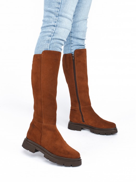 Suede Knee-High Chunky Boots