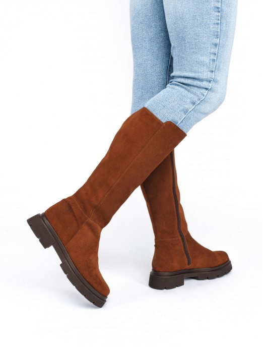 Suede Knee-High Chunky Boots