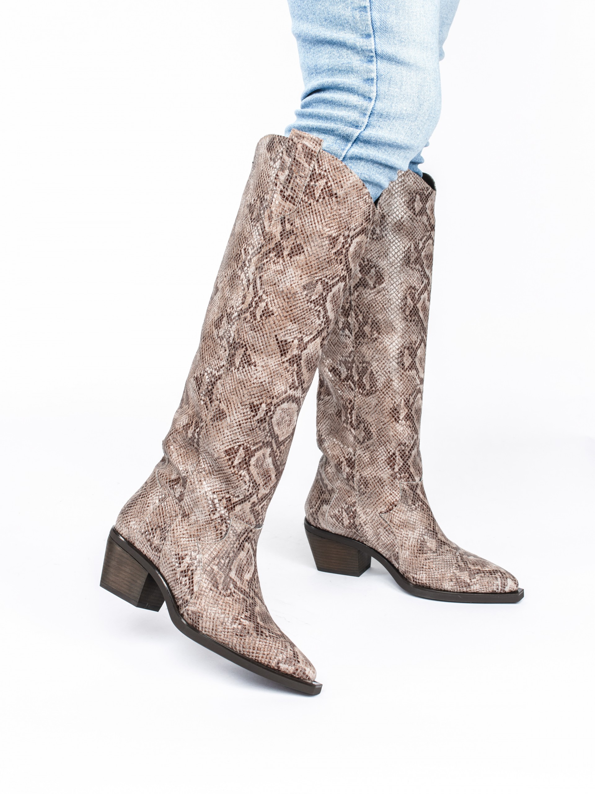 High Western Boot in Snake Skin Effect