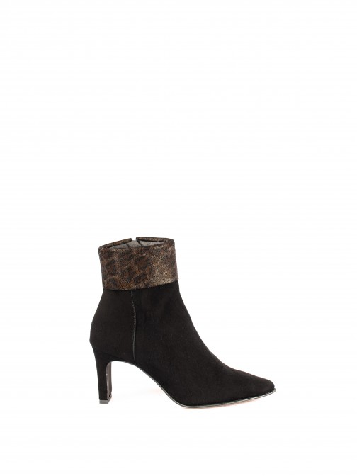 High-Heel Ankle Boots with Leapard Detail