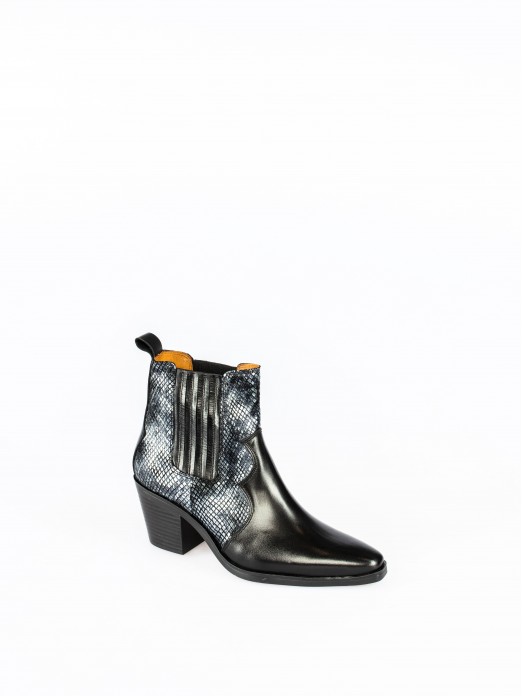 Leather Cowboy Ankle Boots with Snake effect