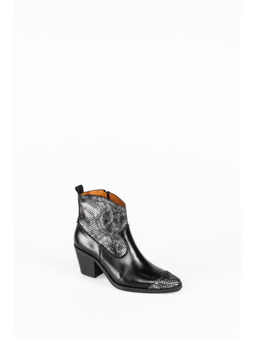 Leather Cowboy Ankle Boots with  Snake effect