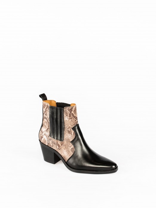 Leather Cowboy Ankle Boots with Snake effect