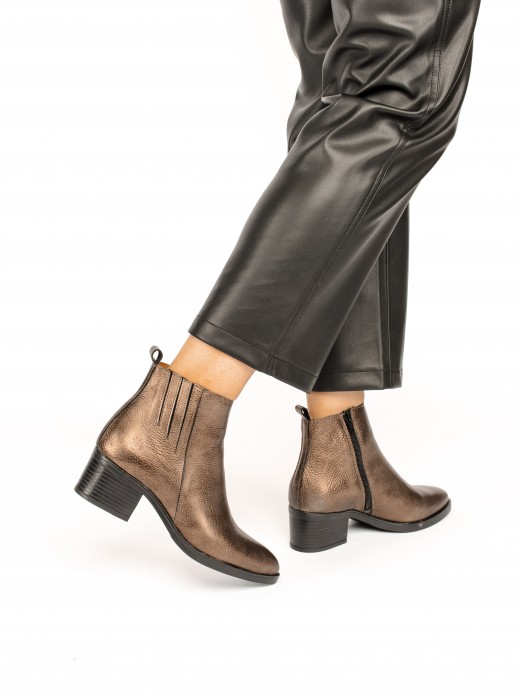 Metallic Leather Ankle Boots with Heel