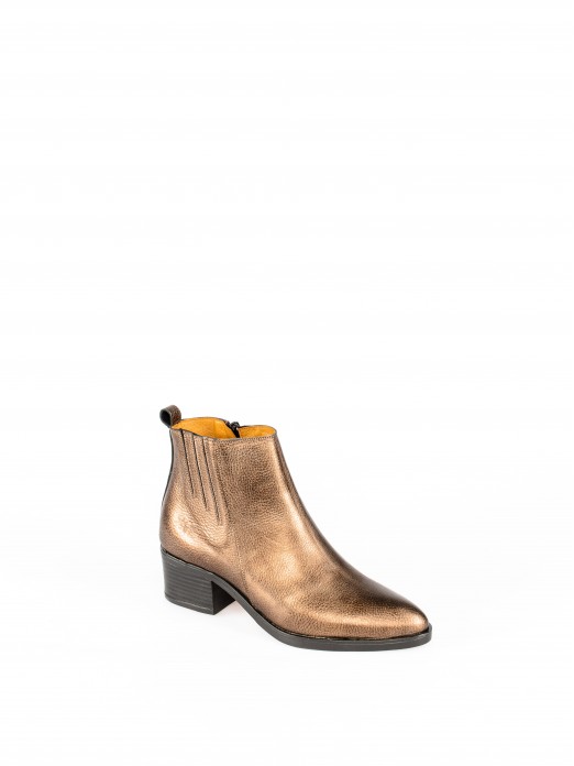 Metallic Leather Ankle Boots with Heel