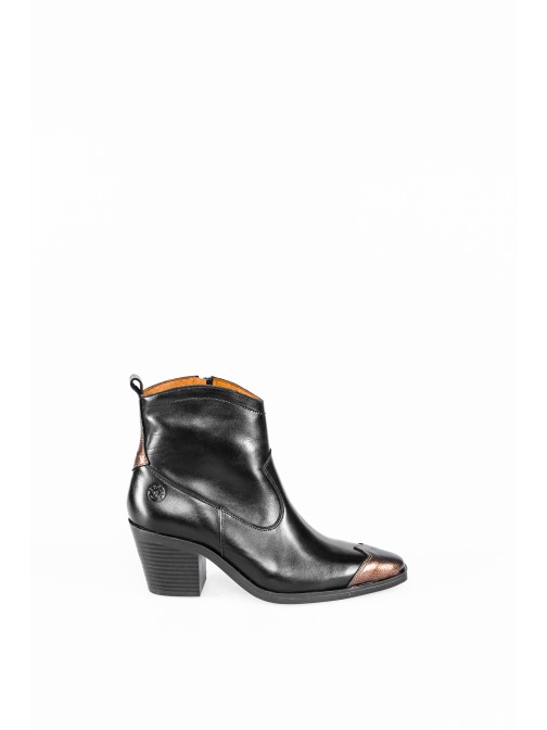 Leather Cowboy Ankle Boots with Metallic Toe Cap