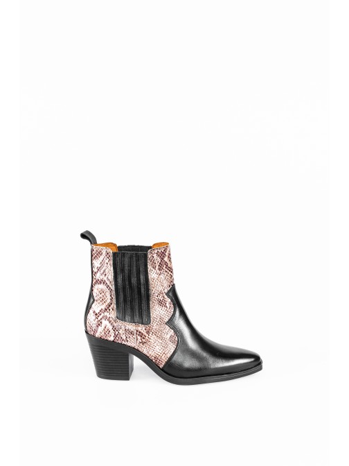 Leather Cowboy Ankle Boots with Snake effect