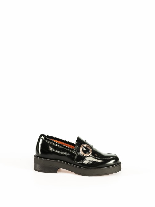 Chunky Heel Loafers in Varnished Leather