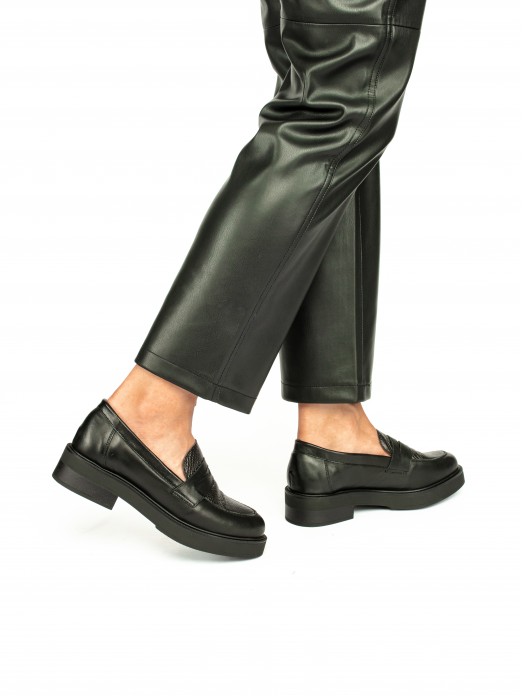Chunky Heel Loafers with Serpent Effect