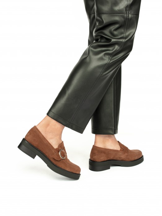 Chunky Heel Loafers in Suede