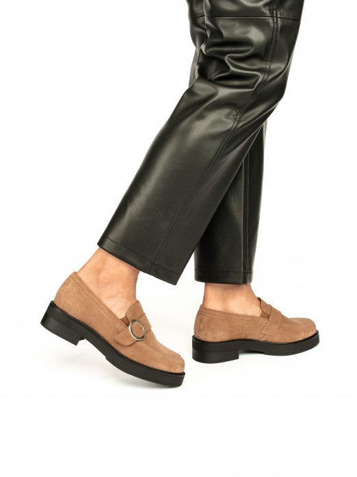 Chunky Heel Loafers in Suede