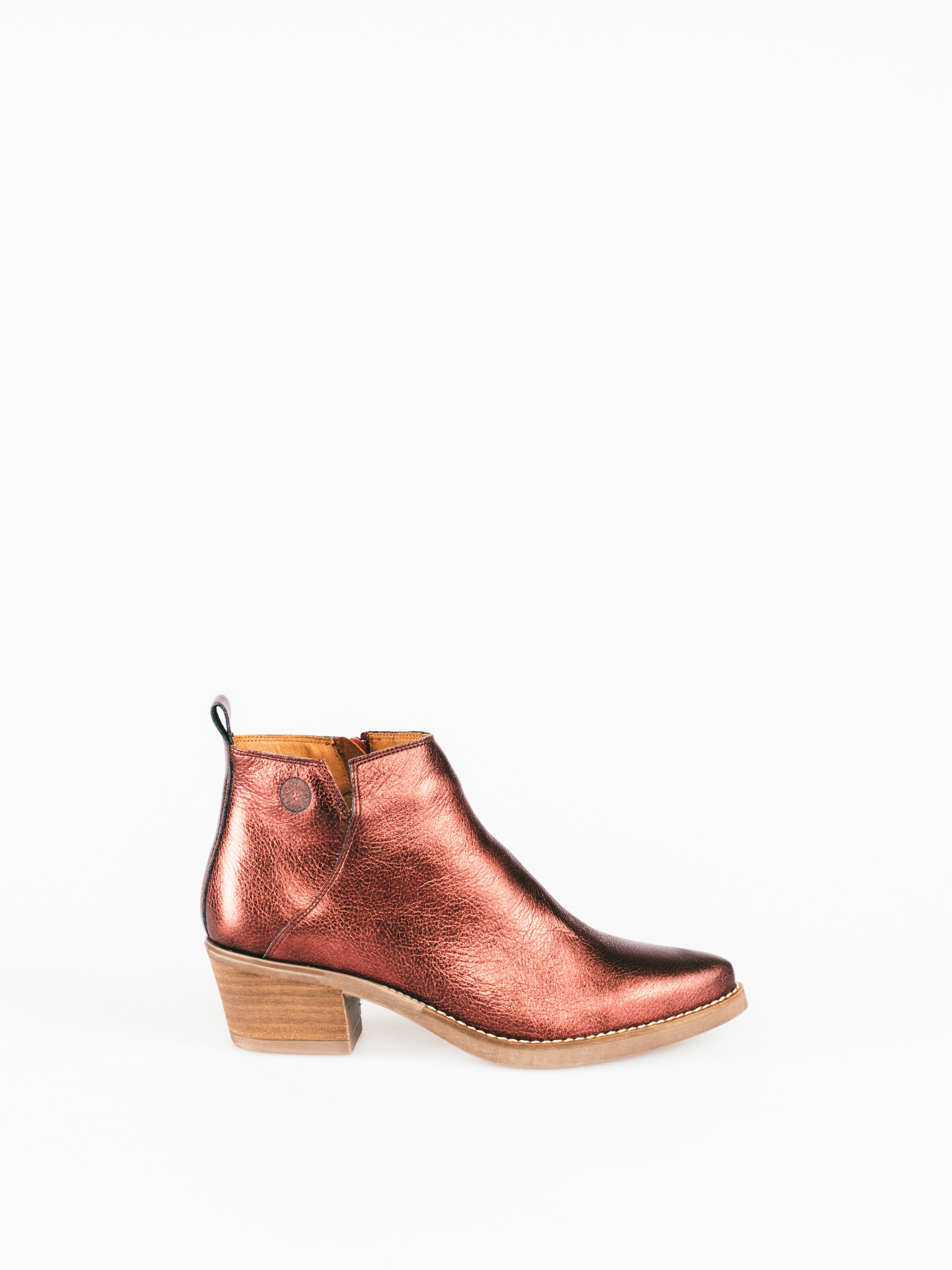 Metallic Leather Texan Ankle Boots