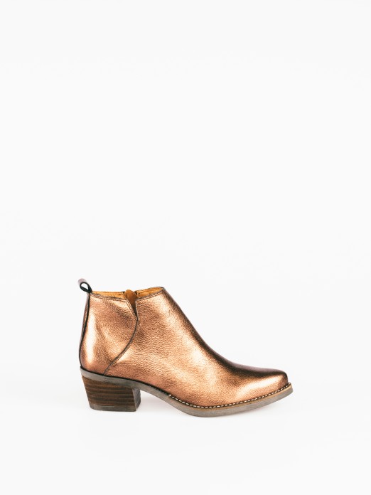 Metallic Leather Texan Ankle Boots